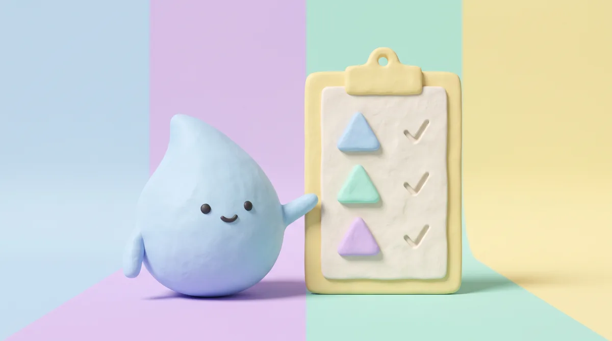Illustration: A clipboard checklist with soft warning triangles, the mascot pointing at one
