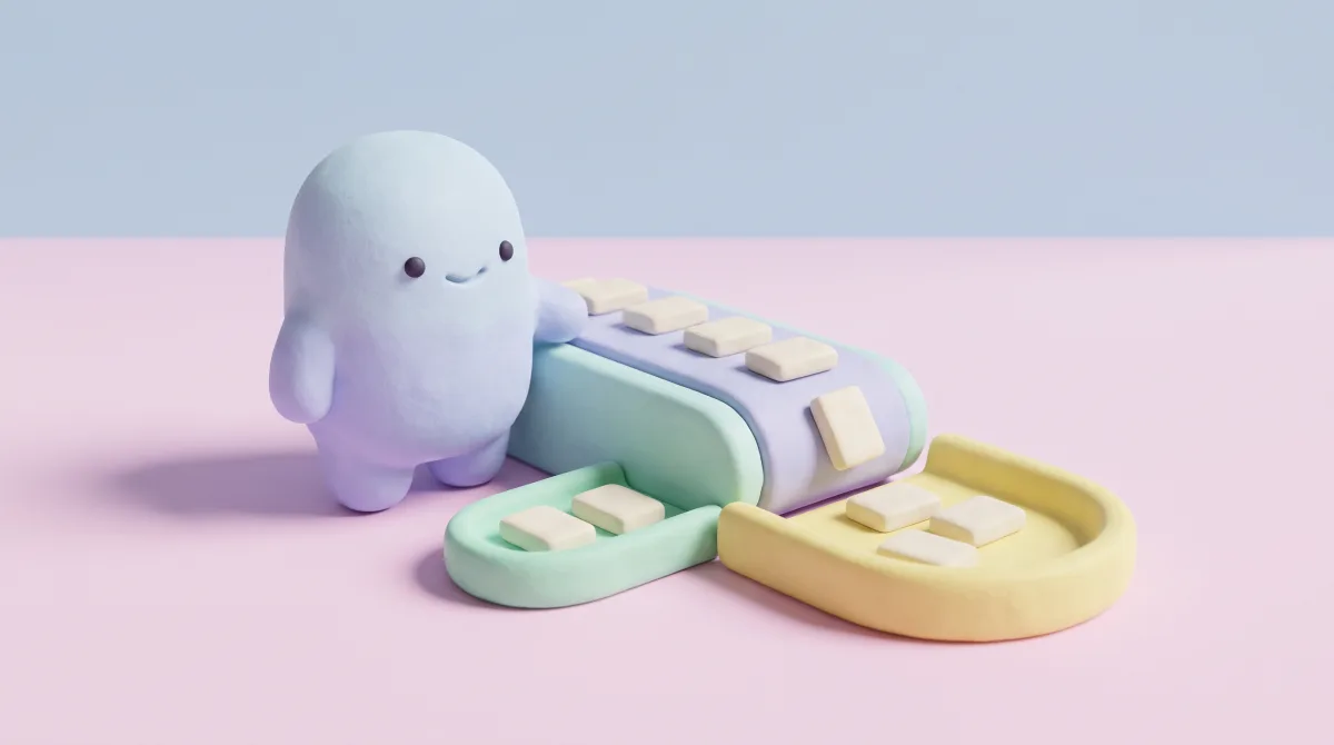 Illustration: A small conveyor belt carrying blank clay task cards, the mascot sorting them into two neat trays
