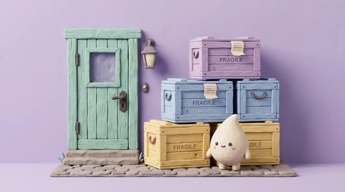 Illustration: Supplier crates stacked by a back door, paper invoices tucked under the lids